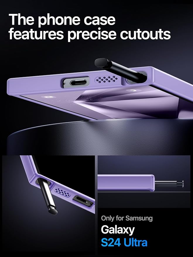 QTlier Phone case for Galaxy S24 Ultra- 360 Rotatable Magnetic Ring Stand, Military-Grade Protection, Raised Camera Frame Lilac