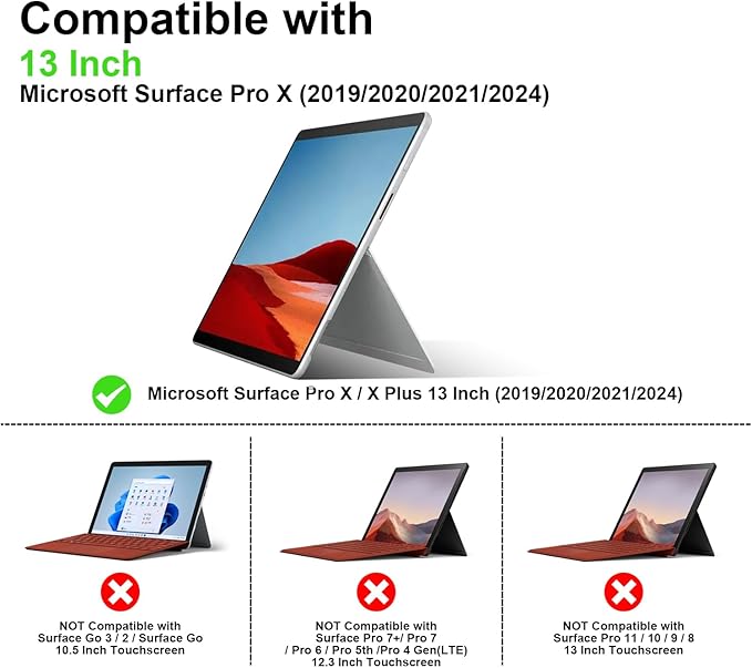 for Microsoft Surface Pro X and Pro Plus 13 inch Case 2019/2020/2021/2024 Genuine Leather Cover Protective Shell Compatible with Type Cover Keyboard and Pencil Holder.Black