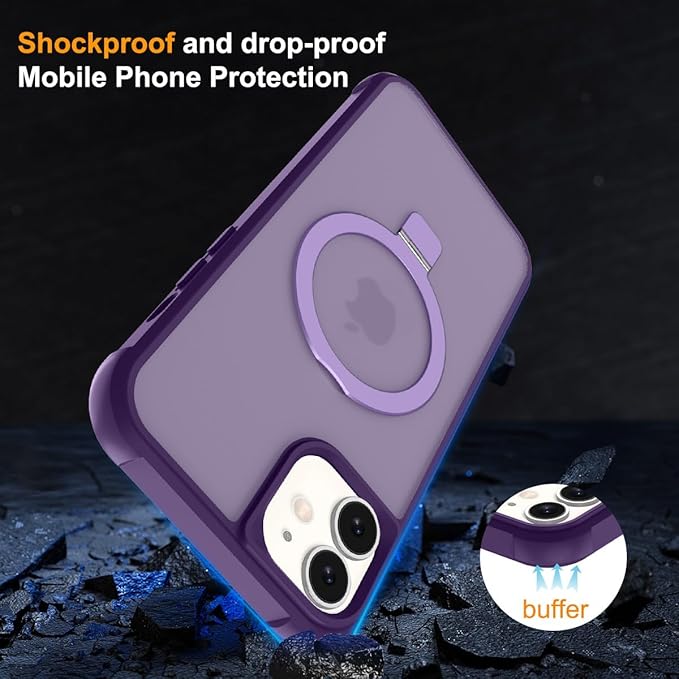 Magnetic Compatible with iPhone 11 Case with Stand [Military Grade Drop Tested][Compatible with Magnet] Ring Translucent Slim Hard Back Soft Edge, Purple