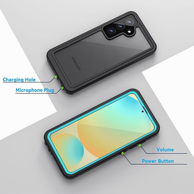 Lanhiem for Samsung Galaxy S24 FE Case, IP68 Waterproof Dustproof Case with Built-in Screen Protector, Full Body Heavy Duty Shockproof Protective Phone Cover for Galaxy S24FE 5G, Blue/Clear