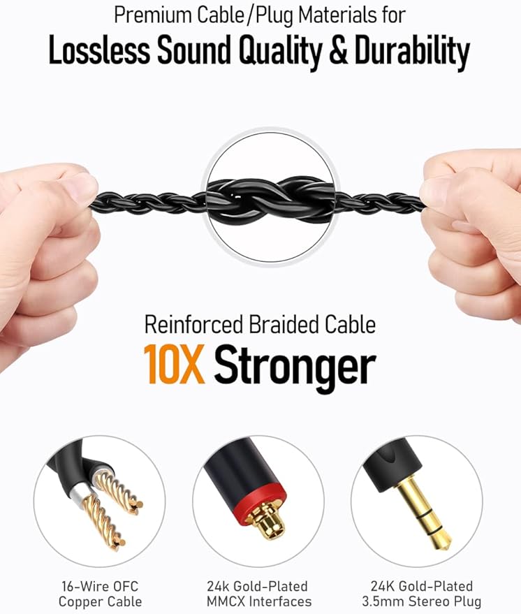 Vibes 201M Wired Earbuds in-Ear Headphones with Mic, Noise Cancelling Bass Driven HiFi Earphones, Tangle-Free Braided Cord, Carry Case, Ear Buds Tips, 3.5mm Jack, Secure Fit (Clear Brown)