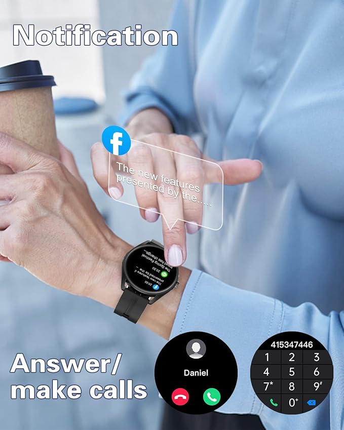 HUAKUA Smart Watches for Women Men (Answer/Make Calls) Compatible with iPhone/Android Phones, Round Smartwatch Digital Watch Fitness Tracker with Heart Rate Monitor Sleep Tracker Waterproof Black