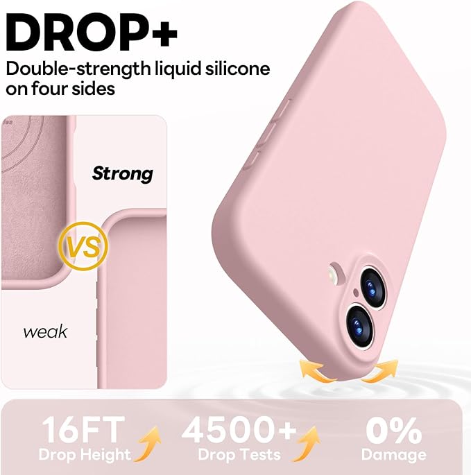 Vooii Magnetic Compatible with iPhone 17 Case (Compatible with Magsafe) (Upgraded Camera Protection) Liquid Silicone Shockproof Full Body Protective Phone Cover for Women Men, Pink Sand, 6.3"