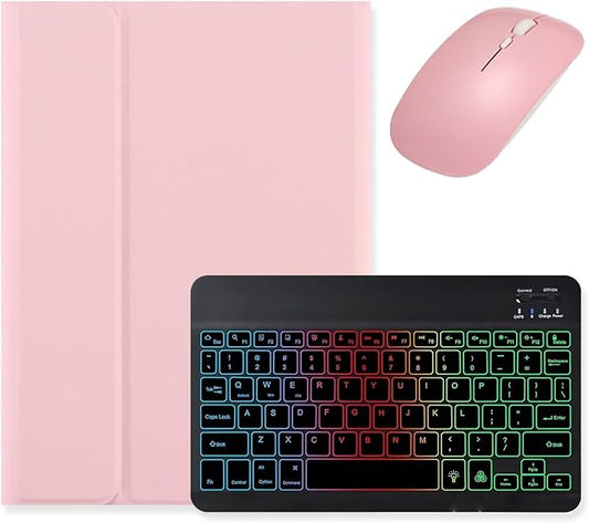 Backlit Keyboard for Galaxy Tab S9 FE+ 12.4″/ Tab S10+ / Tab S9+ / Tab S8+/S7+/S7 FE 12.4 inch Keyboard Case with Mouse, Magnetic Detachable Backlight Color Keyboard,Pink+Black