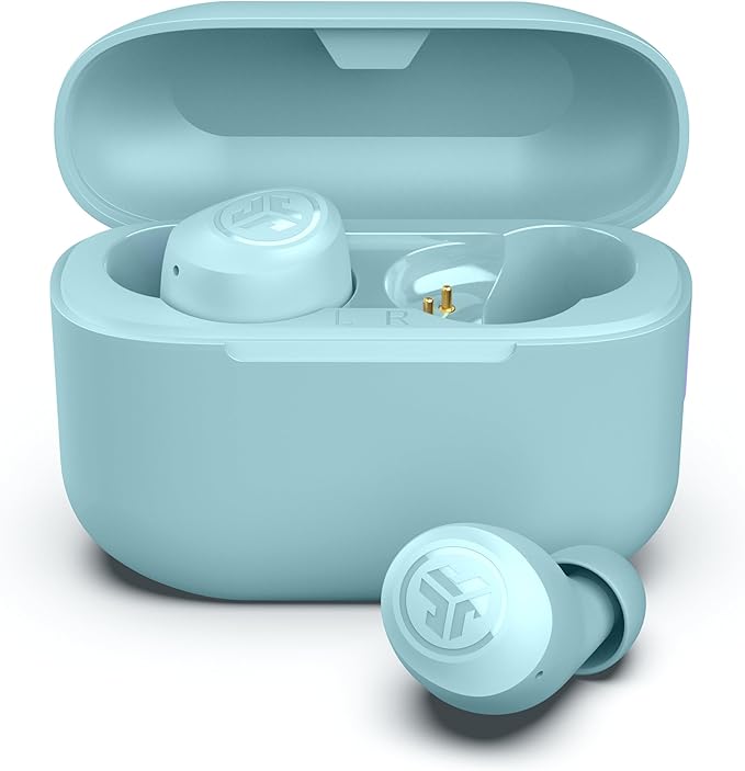 JLab Go Air Pop+ True Wireless Bluetooth Earbuds in Light Blue Plus Cloud Foam Mnemonic Earbud Tips