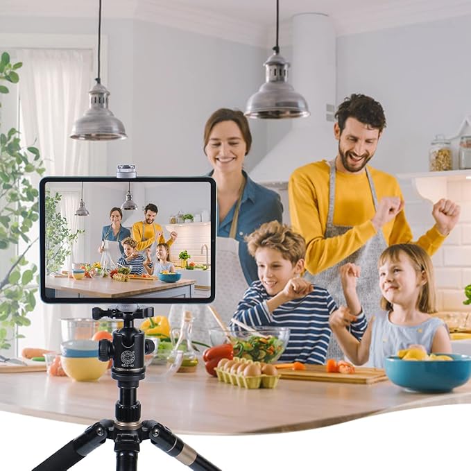 Metal Tablet Tripod Mount, 7.9-12.9in Ipad Holder, Rotatable Cold Shoe, 2 Acra Swiss QR Bracket, Universal Tablet Mount for Video Recording