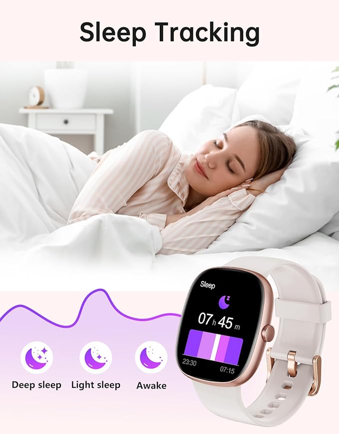 HUAKUA Smart Watches for Women Men (Answer/Make Calls), 1,85" HD Smart Watch for iPhone/Android Phones, Fitness Tracker with 100+ Sport Heart Rate/Sleep Monitor Pedometer IP68 Waterproof (Cream)