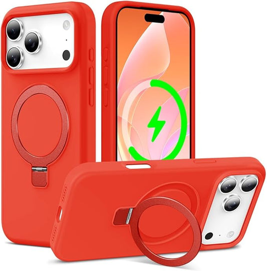 ZHK Liquid Silicone Designed for iPhone 17 Pro Max Case with Magnet Stand, [Precise Camera Lens Protection][Mil-Grade Drop Shockproof][Soft Anti-Scratch Microfiber Lining] Slim Fit Cover, Red