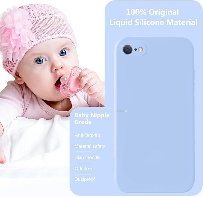 Vooii for iPhone SE Case 2022/3rd/2020,iPhone 8/7 Case, Upgraded Liquid Silicone with [Flat Edges] [Camera Protection] [Soft Anti-Scratch Microfiber Lining] Phone Case for iPhone SE - Light Blue