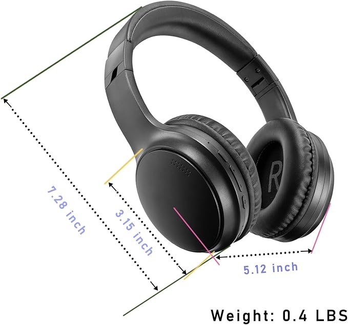 A10 Noise Cancelling Headphones Wireless, Black Bluetooth Headset with Mic, Bluetooth 5.3, HiFi Stereo Sound, Deep Bass, 20+H Playtime, Lightweight On Ear Wired Headphones for Tablet/PC