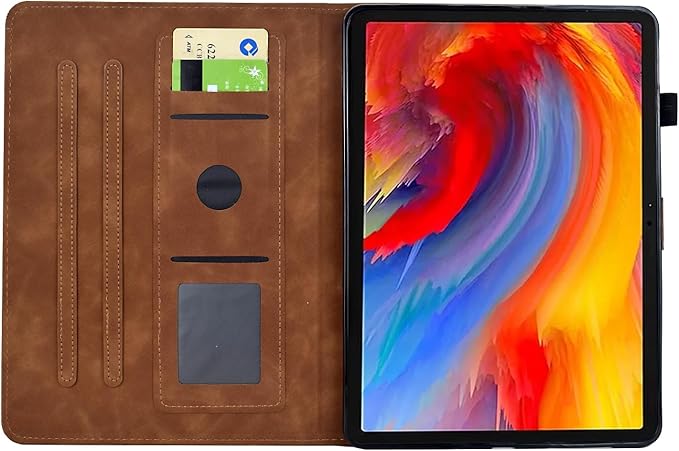 KEROM Case for Samsung Galaxy Tab A9+ Plus 11 Inch 2024 2023 (SM-X210/X216/X218), Embossed Suede Leather Folio Stand Cover with Auto Wake/Sleep & Card Slot & Pen Holder - Brown Bird Flower Embossing