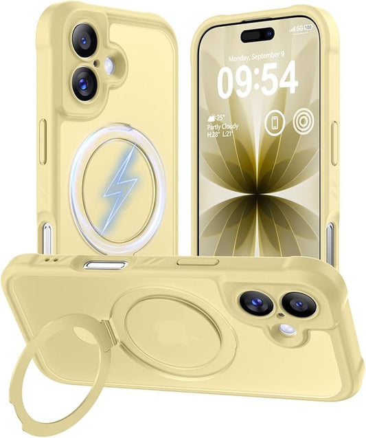 MOCCA Compatible with iPhone 17 Case with Magnetic Invisible Stand [Full Camera Protection] [Compatible with Magsafe] Military Drop Shockproof Translucent Matte Phone Case Cover 6.3",Creamy Yellow