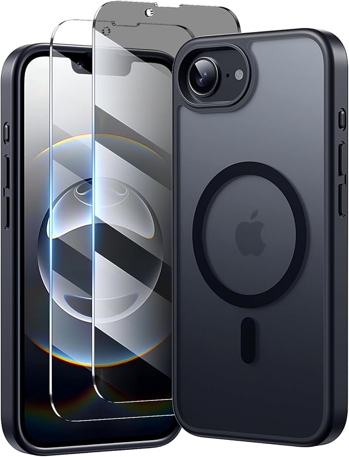 3 in 1 for iPhone 16 E Case, Screen Protector*2,Matte Skin Feeling Back Cover Military-Grade Protection for iPhone 16e Phone Case 6.1 inch Matte Black