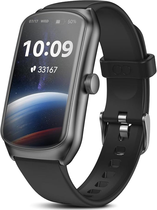 Fitness Trackers Android iOS Compatible, AMOLED Smart Watches with Heart Rate/Waterproof/Sleep/Pedometer Monitor (Black, Moderate)