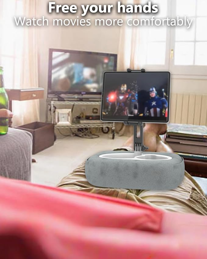 Charchendo Tablet Pillow Stand Soft Plush Fabric With Adjustable Telescopic Arm, 360° Adjustable iPad Stand for Bed, Sofa, Detachable Bowl, Fit for 4"-12.9" Kindle, iPad, Phone/Tablet, Google, Samsung