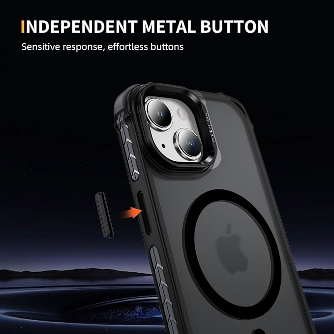 Magnetic for iPhone 14 Case/iPhone 13 Case Black with MagSafe Wireless Charging Military-Grade Shockproof Protection Adjustable Kickstand Slim Matte Anti-Fingerprint Cover Men Women