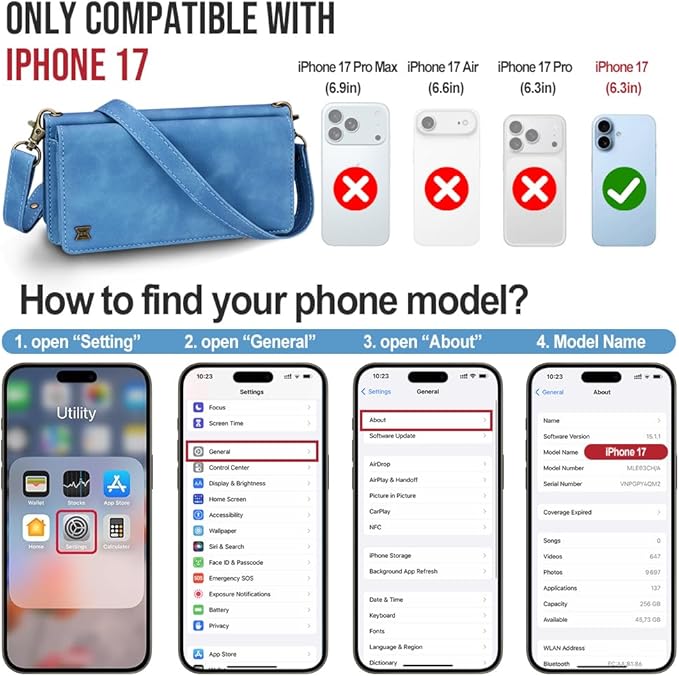 for iPhone 17 Wallet Phone Case with 7 Card Holder,RFID Blocking | PU Leather | Kickstand | Flip | Wrist Strap&Shoulder Strap | Shockproof | Zipper Wallet | Women Men | 6.3" | Sky Blue