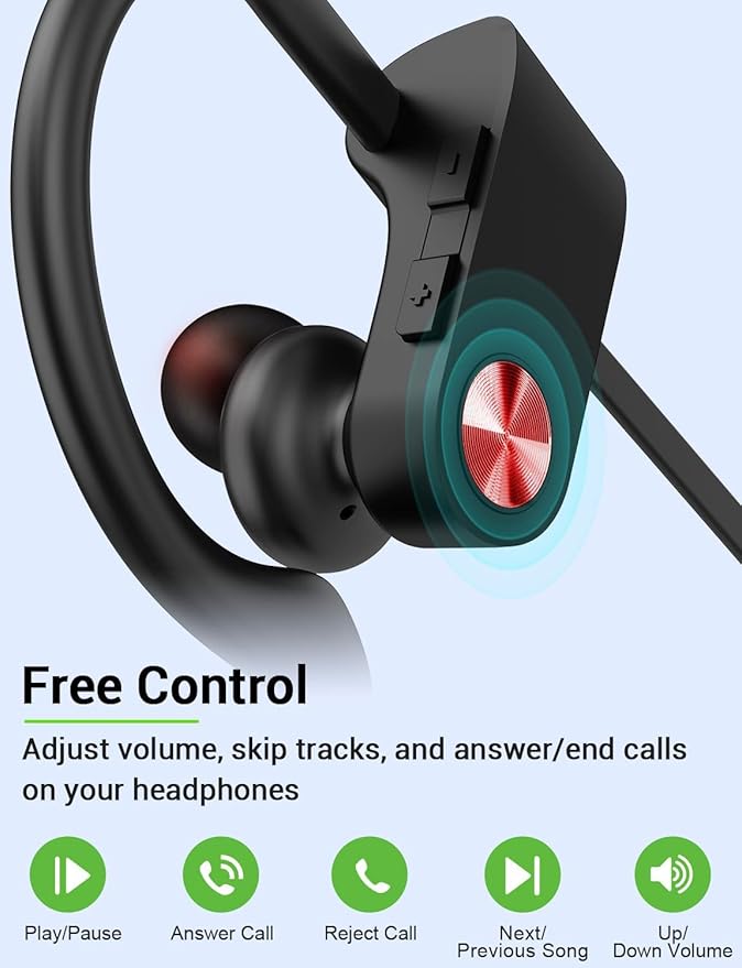 Stiive Bluetooth Headphones, 5.3 Wireless Sports Earbuds IPX7 Waterproof with Mic, Stereo Sweatproof in-Ear Earphones, Noise Cancelling Headsets for Gym Running Workout, 16 Hours Playtime - BlackRed