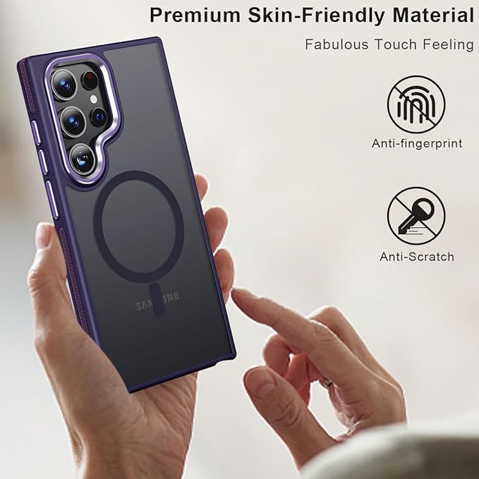 for Samsung Galaxy S24 Ultra Case, Magnetic Phone Case Compatible with Magsafe, Metal Camera Bezel Drop Protection Silky Translucent Back Cover for Galaxy S24 Ultra 5G (Dark Purple)