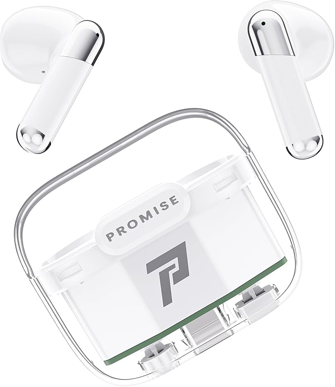 Promise Wireless Earbuds Bluetooth5.3 Earphones,40Hrs Play, ENC Noise Cancelling Mic,13mm Deep Bass,Remote Control for TikTok,YouTube Shorts Like,Smart Phone Laptop Computer Sports Headphones(White)