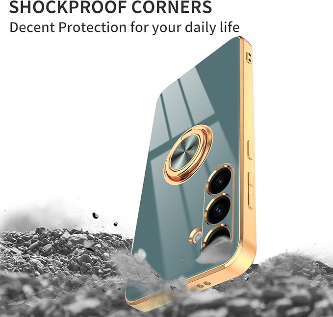 Dinick Gray for Samsung Galaxy S24+ Case with Ring Holder Kickstand [with Magnetic] Soft TPU Bumper, Glitter Gold Electroplated Cover Slim Thin Protective Phone Case for Galaxy S24 Plus