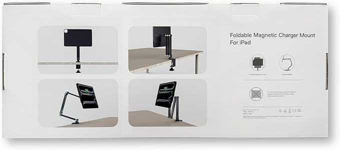 LULULOOK [Upgrade] Magnetic Wireless Charging Stand for iPad Pro 11" M4(2024) Only, Rock Steady iPad Stand for Desk with Foldable Aluminum Alloy Arm, Adjustable Tablet Mount with 2M Braided Cable