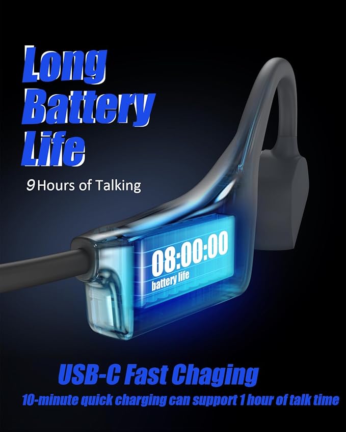 Bone Conduction Headphones IP67 Waterproof Wireless Bluetooth 5.2 Headset w/Dual CVC8.0 Noise-Canceling Mics Soft Silicone Sport Earphones for Running/Gym/Calls