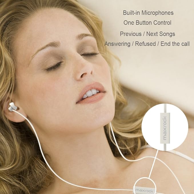 MAXROCK (TM Unique Total Soft Silicon Sleeping Headphones Earplugs Earbuds with Mic for Cellphones,Tablets and 3.5 mm Jack Plug (White)