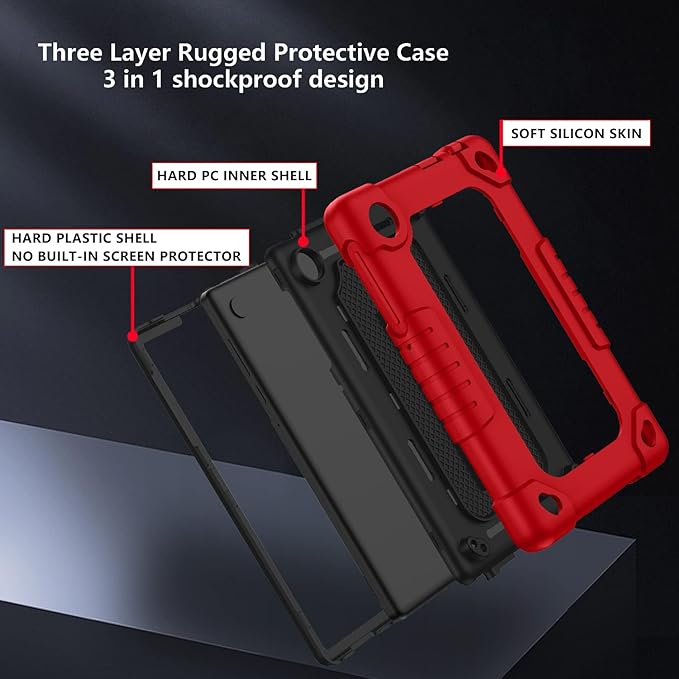 for TCL Tab 8 LE Tablet Case,Shoulder Strap Soft Silicone&Hard Back Shockproof Kids Friendly Case for TCL Tab 8 LE/TCL Tab 8 WiFi/TCL TAB 8V/TCL Tab 8 SE/TCL Tab 8 Plus 8 Inch(Red/Black)