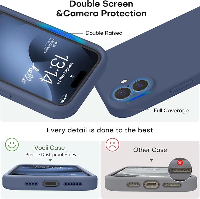 Vooii Compatible with iPhone 16 Plus Case, Liquid Silicone Upgrade [Camera Protection] [Soft Anti-Scratch Microfiber Lining] Shockproof Phone Case for iPhone 16 Plus 6.7 inch - Navy Blue