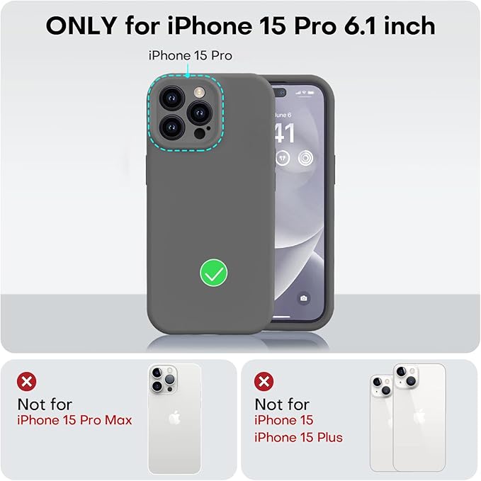 Vooii Compatible with iPhone 15 Pro Case, Upgrade Defender Liquid Silicone, [Camera Protection] [Soft Anti-Scratch Microfiber Lining] Shockproof Phone Case for iPhone 15 Pro 6.1 inch - Dark Grey