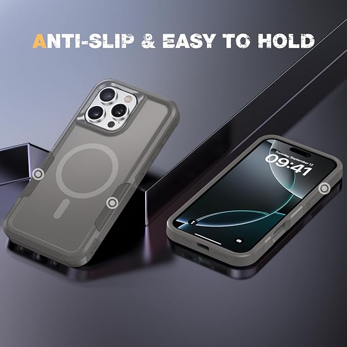 Diaclara Designed for iPhone 16 Pro Max Case, [with Privacy Screen Protector] [Anti Spy] [Military Grade Drop Protection] Heavy Duty Full-Body Shockproof Phone Case, Magnetic Grey Titanium