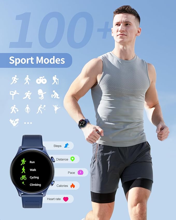 RIVERSONG Smartwatch for Men Women (Answer/Make Call), 1.52" Fitness Watch with Monitor Tracker for Health Fitness (Heart Rate/Sleep/Blood Oxygen), AI Voice, Smart Watch for Android iPhone, Navy Blue