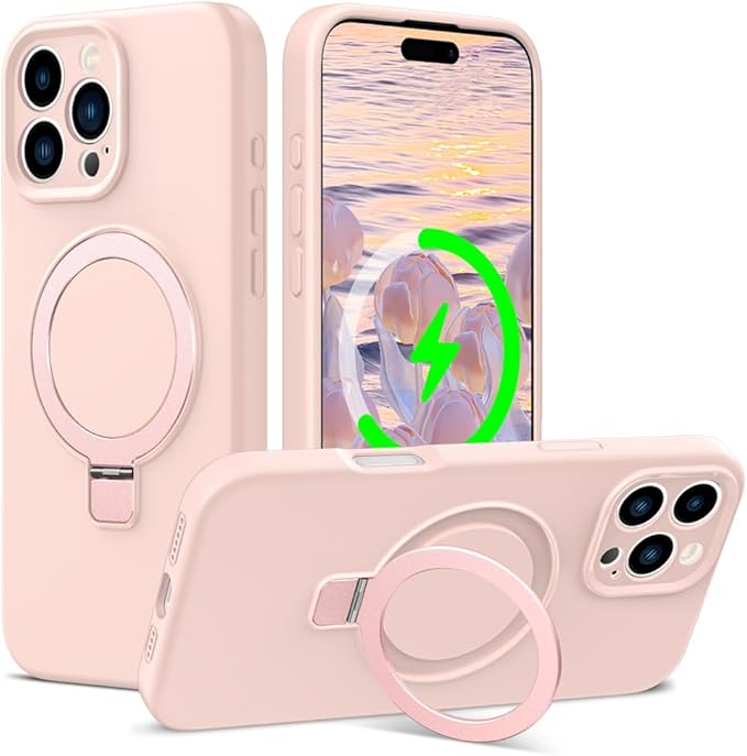 ZHK Liquid Silicone Designed for iPhone 16 pro max Case with Magnet Stand, [Precise Camera Lens Protection][Mil-Grade Drop Shockproof][Soft Anti-Scratch Microfiber Lining] Slim Fit Cover, Pink