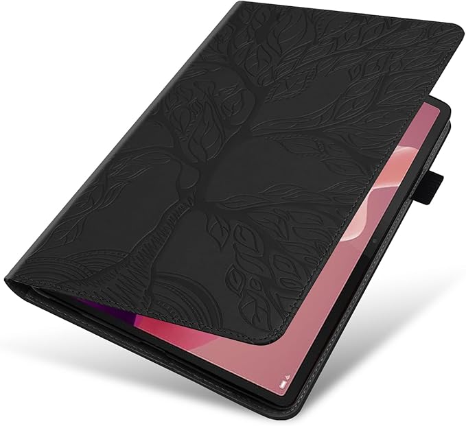 Case for Lenovo Tab P12 12.7 Inch 2023, PU Leather Cover Lightweight Flip Stand Shell with Elastic Band & Card Holder for Lenovo Tab P12 SM-TB370FU/TB371FC-Black
