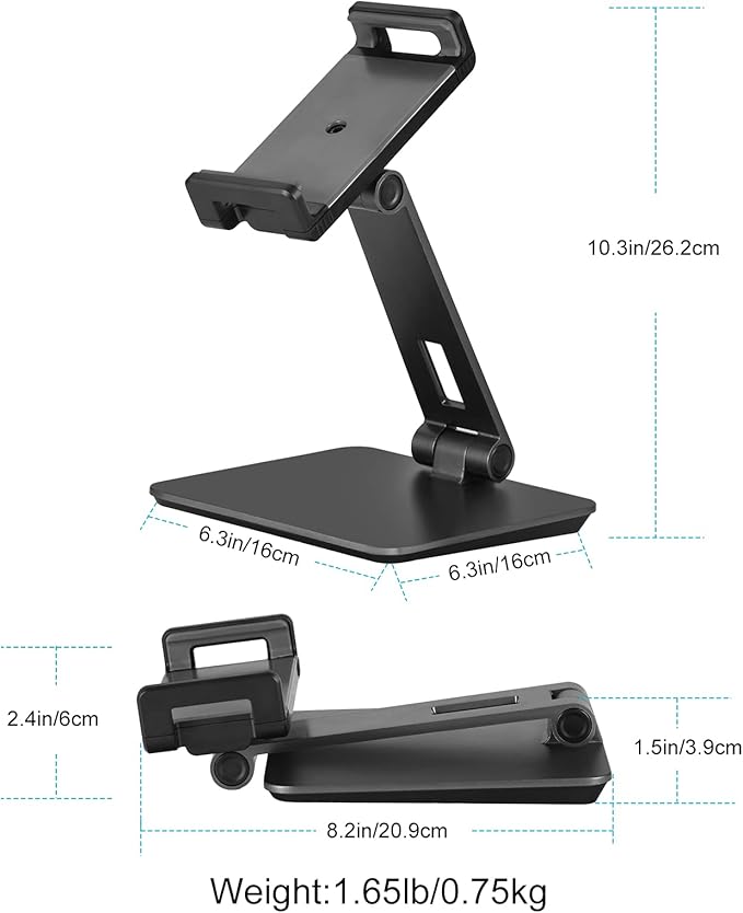 Tablet Stand Adjustable & Foldable, 360° Swivel Heavy Aluminum Tablet Holder for Desk, Compatible with iPad Pro/Air/Mini, Galaxy Tab, Surface Pro, Kindle Fire (7-13") (Dark Gray)