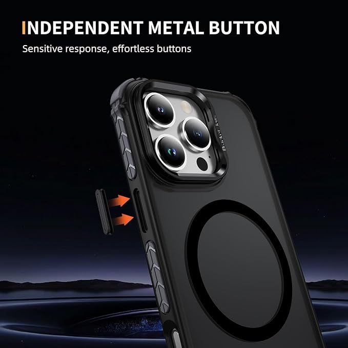 Magnetic for iPhone 16 Pro Case Black with MagSafe Wireless Charging Heavy Duty Military-Grade Shockproof Protection Adjustable Kickstand Slim Matte Anti-Fingerprint Cover Men Women