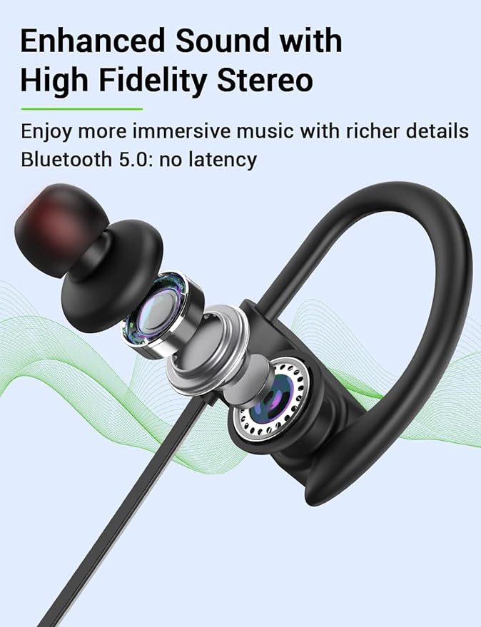 Stiive Bluetooth Headphones, 5.3 Wireless Sports Earbuds IPX7 Waterproof with Mic, Stereo Sweatproof in-Ear Earphones, Noise Cancelling Headsets for Gym Running Workout, 16 Hours Playtime - BlackRed