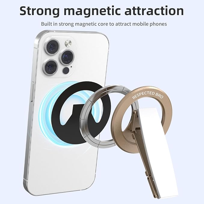 Magnetic-Phone-Grip-Stand, Magnetic Phone Ring Holder Kickstand with Silicone Finger Strap, Compatibility for iPhones, Androids, and More (White)