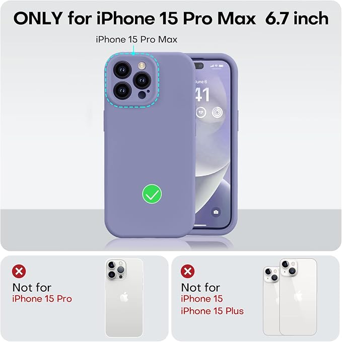 Vooii Compatible with iPhone 15 Pro Max Case, Upgraded Premium Silicone, [Camera Protection] [Soft Anti-Scratch Microfiber Lining] Shockproof Phone Case for iPhone 15 Pro Max 6.7 inch - Lavender Grey