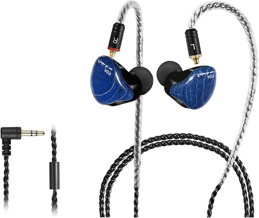 in Ear Monitor Headphones, HiFi Stereo IEM Earphones, Dynamic Dual Driver Wired Earbuds with Detachable Cable, Noise Canceling Headset for Singers Musicians Drummers Audiophile (Blue, No Mic)