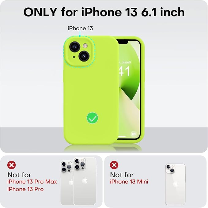 Vooii Compatible with iPhone 13 Case, Liquid Silicone Upgrade [Camera Protection] [Soft Anti-Scratch Microfiber Lining] Shockproof Phone Case for iPhone 13 6.1 inch - Fluorescent Green