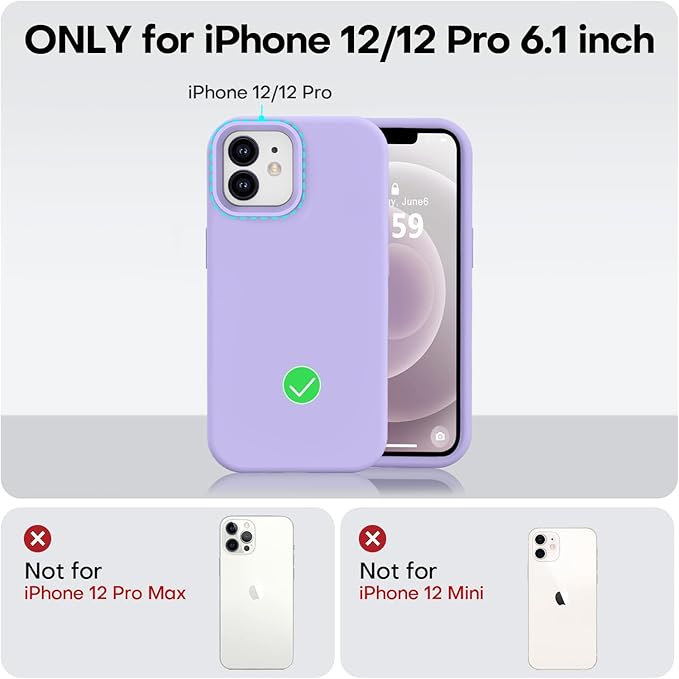 Vooii Compatible with iPhone 12 Case/iPhone 12 Pro Case, Liquid Silicone Upgrade [Soft Anti-Scratch Microfiber Lining] [Shockproof Drop Protection] Phone Case 6.1 inch - Light Purple