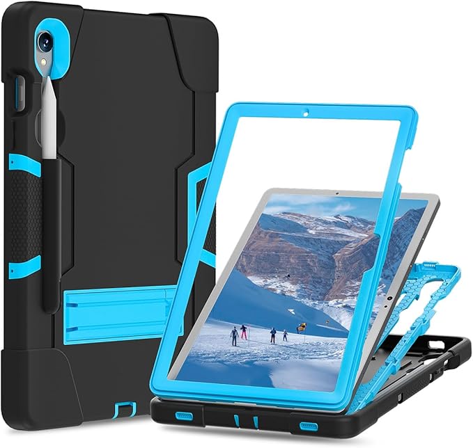 Case for Galaxy Tablet S10 FE 10.9" / S9 FE / S9 11" 2023, Soft Silicone & Hard Pc 3-Layer Military Protector Cover for Tab S10 FE /S9 FE/ S9 /S8 /S7 with S-Pen Holder Stand Black+Blue