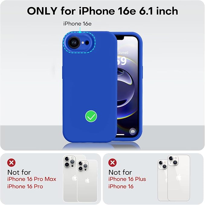 Vooii Compatible with iPhone 16e Case, Liquid Silicone Upgrade [Camera Protection] [Soft Anti-Scratch Microfiber Lining] Shockproof Phone Case for iPhone 16e 6.1 inch - Klein Blue