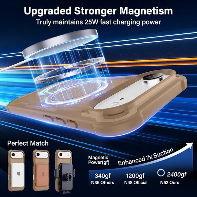 Designed for iPhone 17 Air Case with Magnetic Stand [Military Drop Protection][Compatible with Magnet] Shockproof 17 Air Phone Case with Ring Holder, Khaki