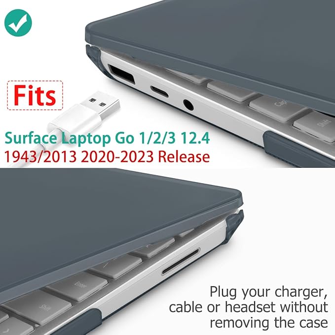 Tuiklol Case for 12.4 Inch Microsoft Surface Laptop Go 3/2 / 1 2023-2020 Releases, Plastic Hard Shell Case with Screen Protector and Keyborad Cover +Dust Plugs Model 2013/1943,Crystal Black