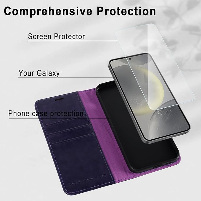 MONASAY Wallet Case Fit for Samsung Galaxy S24+ Plus 5G, [Lens & Glass Screen Protector Included] [RFID Blocking] Flip Folio Leather Cell Phone Cover with Credit Card Holder，6.7 inch, Purple