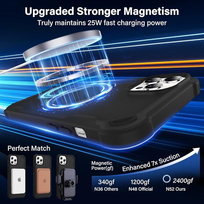 Designed for iPhone 12 Pro Max & 13 Pro Max Case with Magnetic Stand [Military Drop Protection][Compatible with Magnet] Shockproof 12 Pro Max & 13 Pro Max Phone Case with Ring Holder, Black