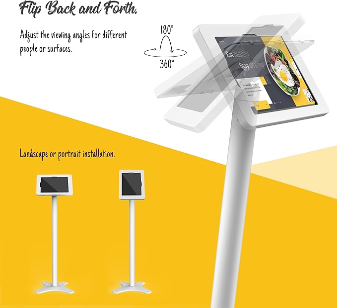 Tablet Kiosk Floor Stand, All Metal Rotate Lockable - Compatible with 10.9" iPad 10th, Pro 11" 1 2 3 4, Air 4 5, Air 11", iPad 11"(A16) - BSF301WA